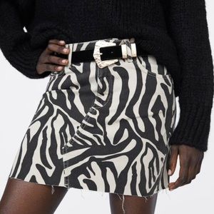 Zara Denim Skirt: black and white zebra print